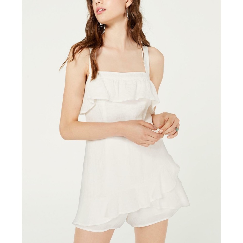 City Studio Juniors White Sleeveless Ruffled Jumpsuit Romper Juniors Size 5